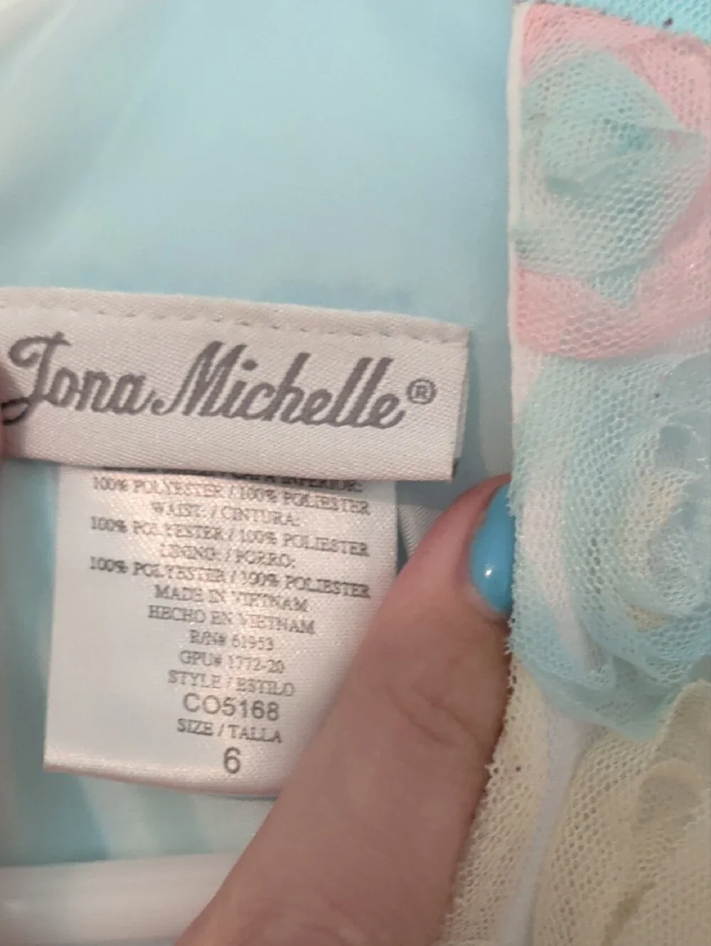 Jona Michelle Pastel Rosette Bodice Light Blue Tulle Dress